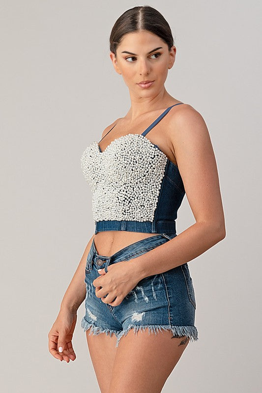 B Bedazzled Denim Top