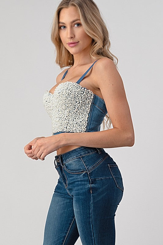 B Bedazzled Denim Top